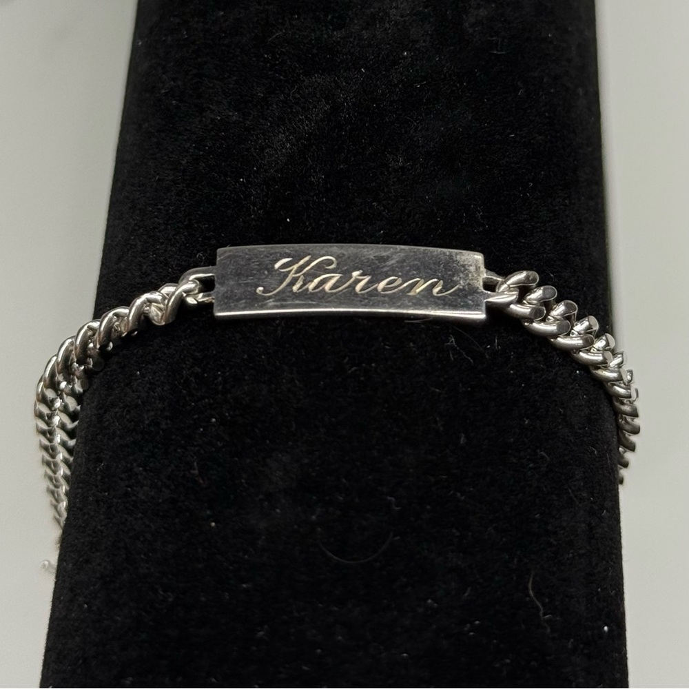 Vintage ELCO Sterling Silver ID Bracelet • Engraved Karen • 5.75”